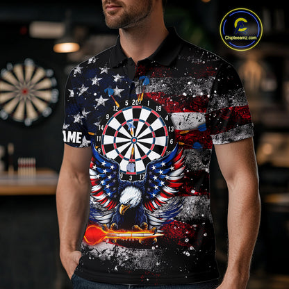 Personalized Dartboard Eagle American Flag Darts Shirt For Men, Patriotic Darts Team Jersey TDM5225