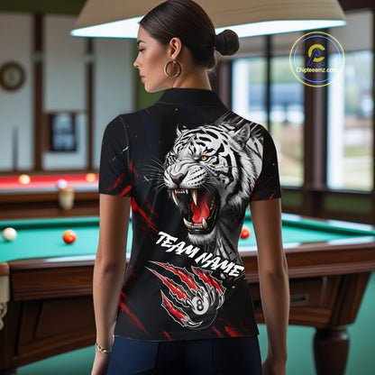 Personalized Tiger 8 Ball Pool Billiard Shirt For Women, Billiard Team Jersey Polo & 1/4 Zip |Red TDM5495