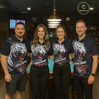 Personalized Tiger 8 Ball Pool Billiard Shirt For Women, Billiard Team Jersey Polo & 1/4 Zip |Red TDM5495