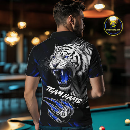 Personalized Tiger 8 Ball Pool Billiard Shirt For Men, Billiard Team Jersey Polo & 1/4 Zip |Blue TDM5496