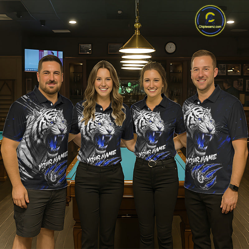 Personalized Tiger 8 Ball Pool Billiard Shirt For Women, Billiard Team Jersey Polo & 1/4 Zip |Blue TDM5496