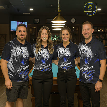 Personalized Tiger 8 Ball Pool Billiard Shirt For Women, Billiard Team Jersey Polo & 1/4 Zip |Blue TDM5496