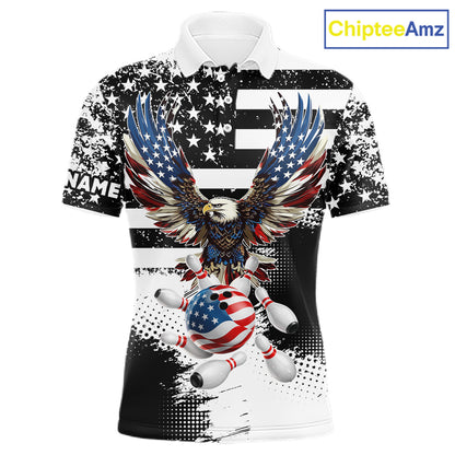 Custom Bowling Shirts For Men, Grunge Eagle American Flag Bowling Jersey Team Polo & 1/4 Zip TDM6545