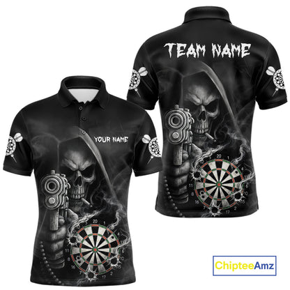 Funny Grim Reaper Smoke Darts Shirt For Men Custom Darts Jersey Team Polo & 1/4 Zip TDM5758