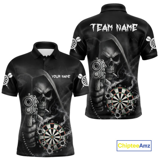 Funny Grim Reaper Smoke Darts Shirt For Men Custom Darts Jersey Team Polo & 1/4 Zip TDM5758
