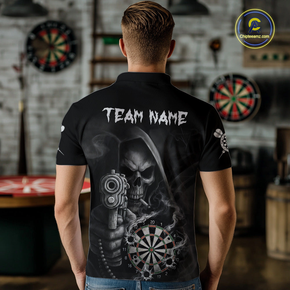 Funny Grim Reaper Smoke Darts Shirt For Men Custom Darts Jersey Team Polo & 1/4 Zip TDM5758
