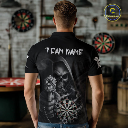 Funny Grim Reaper Smoke Darts Shirt For Men Custom Darts Jersey Team Polo & 1/4 Zip TDM5758