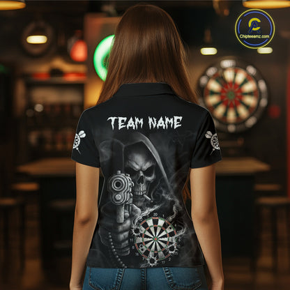 Funny Grim Reaper Smoke Darts Shirt For Women Custom Darts Jersey Team Polo & 1/4 Zip TDM5758