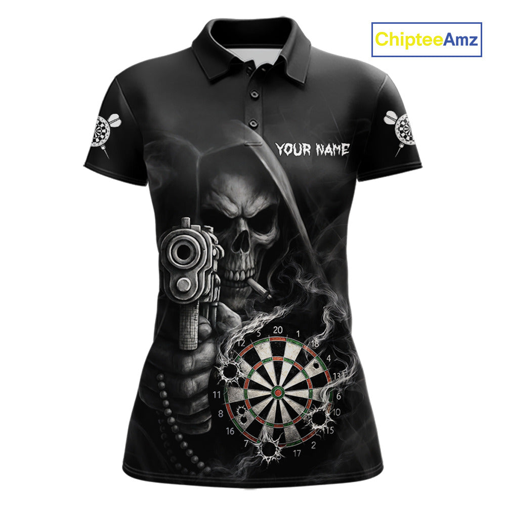Funny Grim Reaper Smoke Darts Shirt For Women Custom Darts Jersey Team Polo & 1/4 Zip TDM5758
