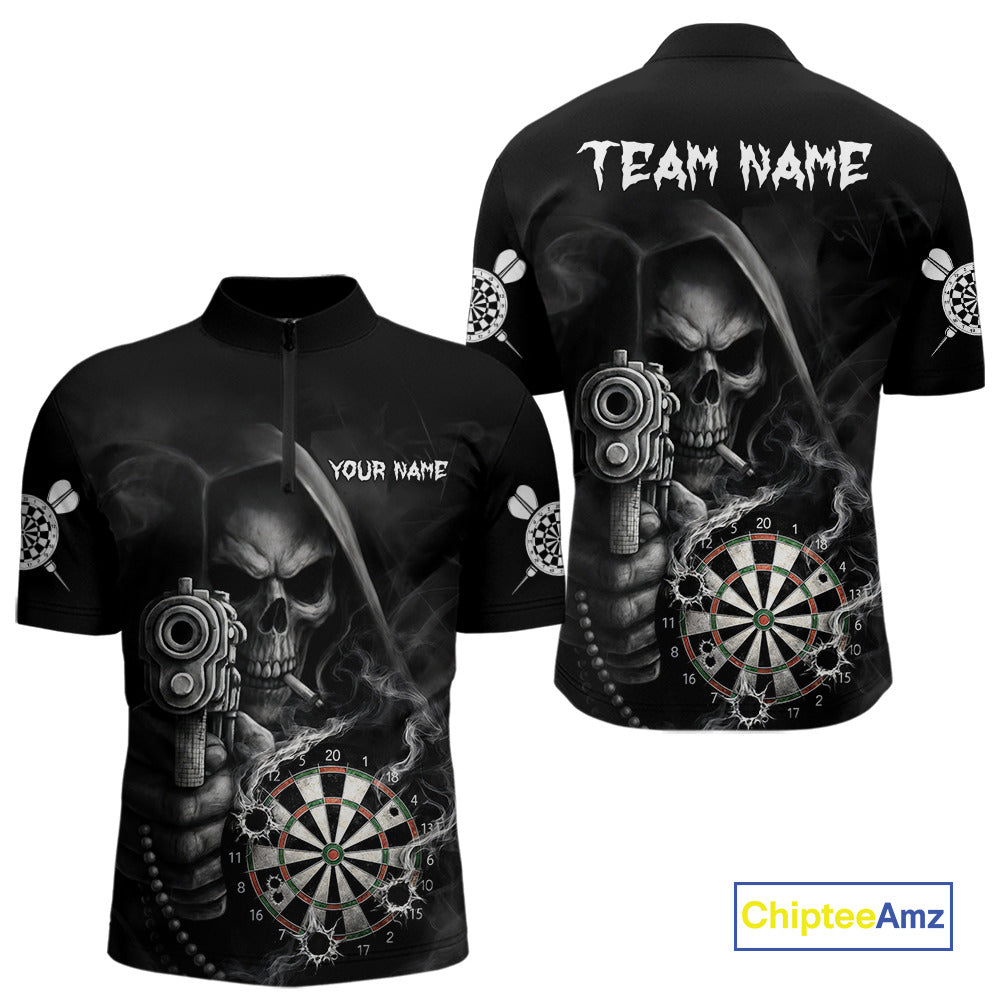 Funny Grim Reaper Smoke Darts Shirt For Men Custom Darts Jersey Team Polo & 1/4 Zip TDM5758