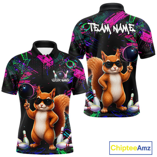 Personalized Funny Squirrel Graffiti Bowling Jersey For Men, Bowling Team Shirts Polo & 1/4 Zip TDM6555