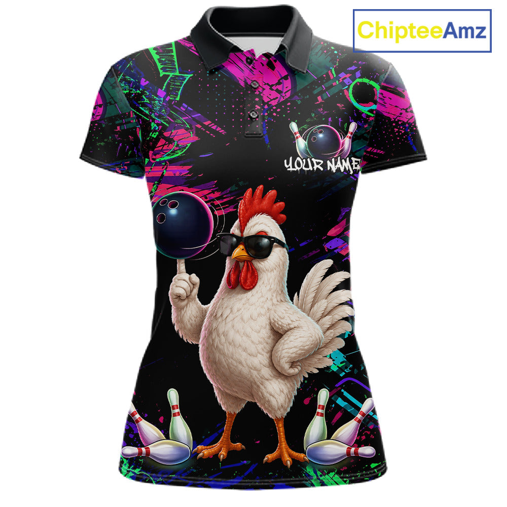 Personalized Funny Chicken Graffiti Bowling Jersey For Women, Bowling Team Shirts Polo & 1/4 Zip TDM6556