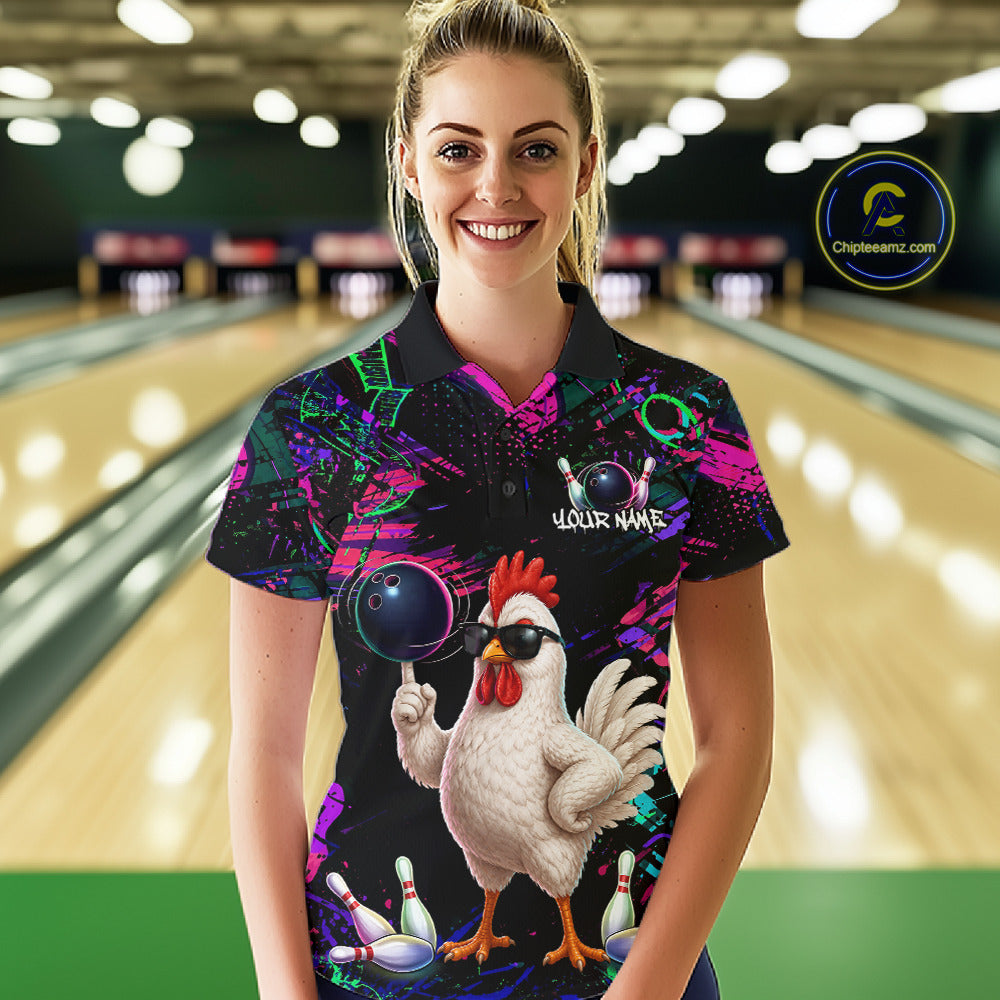 Personalized Funny Chicken Graffiti Bowling Jersey For Women, Bowling Team Shirts Polo & 1/4 Zip TDM6556