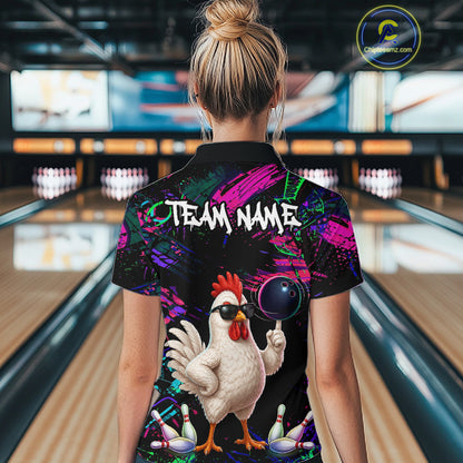 Personalized Funny Chicken Graffiti Bowling Jersey For Women, Bowling Team Shirts Polo & 1/4 Zip TDM6556