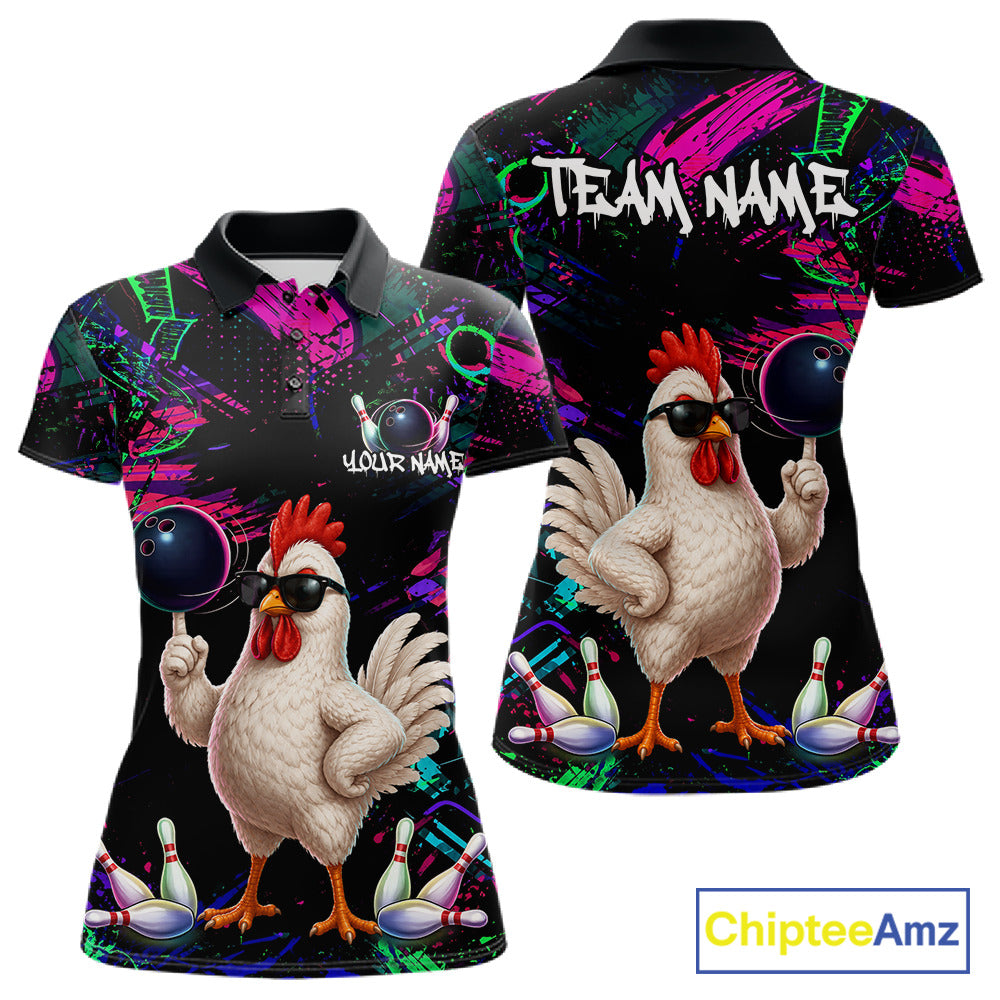 Personalized Funny Chicken Graffiti Bowling Jersey For Women, Bowling Team Shirts Polo & 1/4 Zip TDM6556