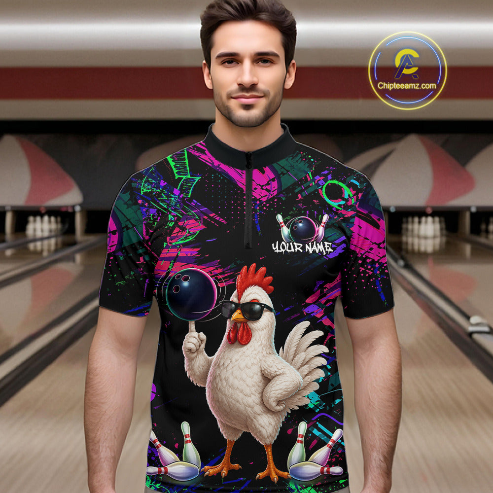Personalized Funny Chicken Graffiti Bowling Jersey For Men, Bowling Team Shirts Polo & 1/4 Zip TDM6556