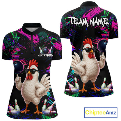 Personalized Funny Chicken Graffiti Bowling Jersey For Women, Bowling Team Shirts Polo & 1/4 Zip TDM6556