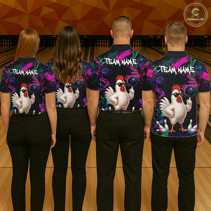 Personalized Funny Chicken Graffiti Bowling Jersey For Men, Bowling Team Shirts Polo & 1/4 Zip TDM6556