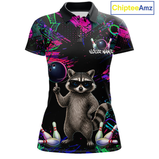 Personalized Funny Raccoon Graffiti Bowling Jersey For Women, Bowling Team Shirts Polo & 1/4 Zip TDM6557