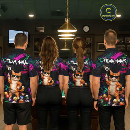 Custom Funny Cat Graffiti 8 Ball Pool Billiard Shirts For Men, Billiard Team Jersey Polo & 1/4 Zip TDM6558