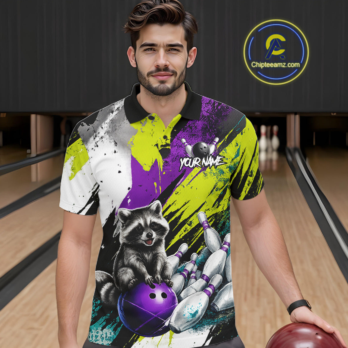 Custom Funny Raccoon Bowling Jersey For Men Custom Bowling Team Shirts Polo & 1/4 Zip, Bowling Gifts TDM6571