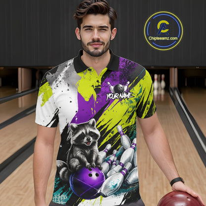 Custom Funny Raccoon Bowling Jersey For Men Custom Bowling Team Shirts Polo & 1/4 Zip, Bowling Gifts TDM6571