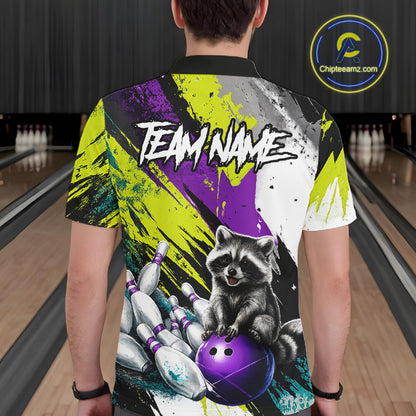 Custom Funny Raccoon Bowling Jersey For Men Custom Bowling Team Shirts Polo & 1/4 Zip, Bowling Gifts TDM6571