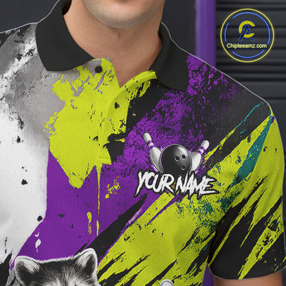 Custom Funny Raccoon Bowling Jersey For Men Custom Bowling Team Shirts Polo & 1/4 Zip, Bowling Gifts TDM6571