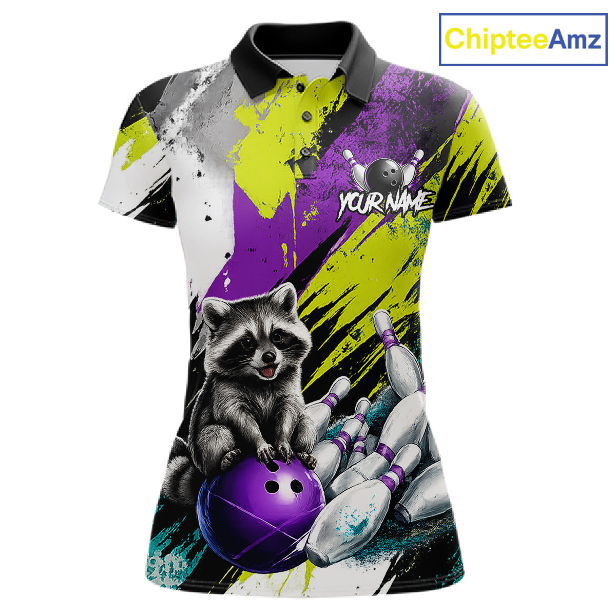 Custom Funny Raccoon Bowling Jersey For Women Custom Bowling Team Shirts Polo & 1/4 Zip, Bowling Gifts TDM6571