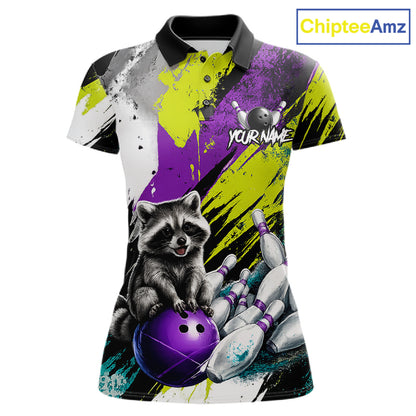Custom Funny Raccoon Bowling Jersey For Women Custom Bowling Team Shirts Polo & 1/4 Zip, Bowling Gifts TDM6571