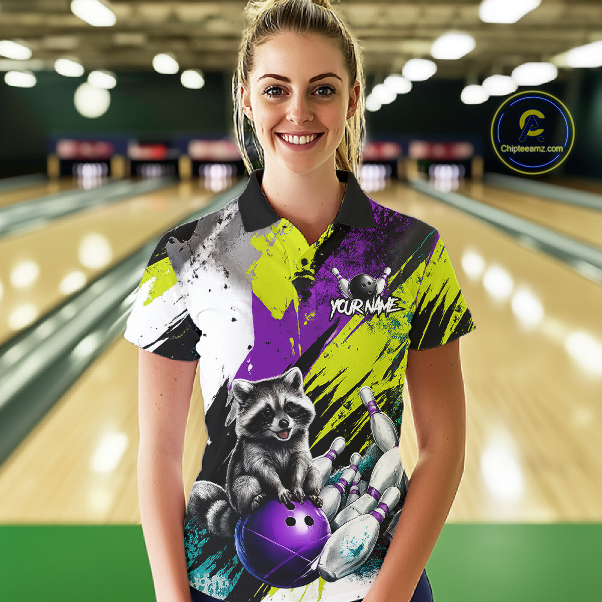 Custom Funny Raccoon Bowling Jersey For Women Custom Bowling Team Shirts Polo & 1/4 Zip, Bowling Gifts TDM6571