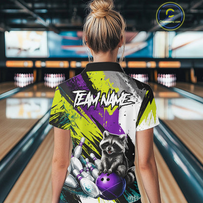 Custom Funny Raccoon Bowling Jersey For Women Custom Bowling Team Shirts Polo & 1/4 Zip, Bowling Gifts TDM6571