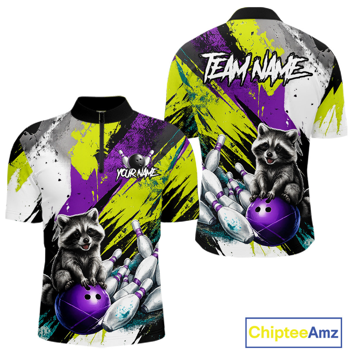 Custom Funny Raccoon Bowling Jersey For Men Custom Bowling Team Shirts Polo & 1/4 Zip, Bowling Gifts TDM6571