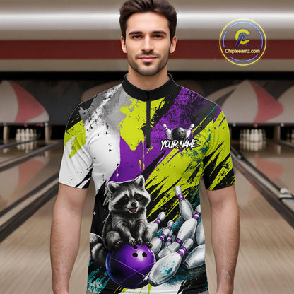 Custom Funny Raccoon Bowling Jersey For Men Custom Bowling Team Shirts Polo & 1/4 Zip, Bowling Gifts TDM6571