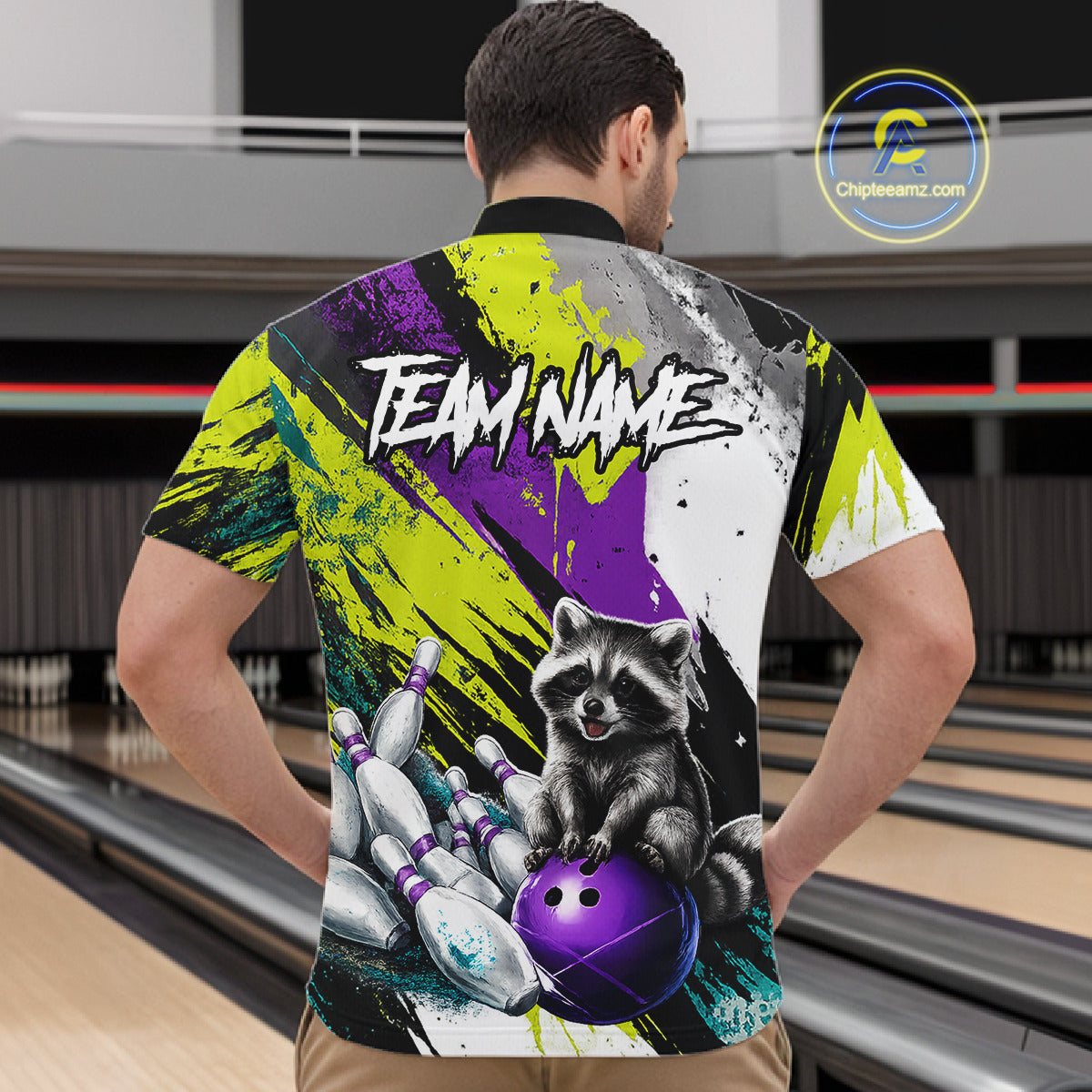 Custom Funny Raccoon Bowling Jersey For Men Custom Bowling Team Shirts Polo & 1/4 Zip, Bowling Gifts TDM6571