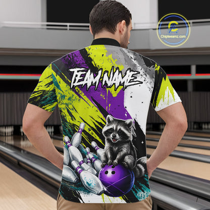 Custom Funny Raccoon Bowling Jersey For Men Custom Bowling Team Shirts Polo & 1/4 Zip, Bowling Gifts TDM6571