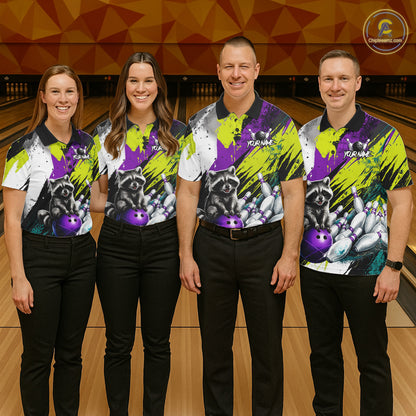 Custom Funny Raccoon Bowling Jersey For Men Custom Bowling Team Shirts Polo & 1/4 Zip, Bowling Gifts TDM6571