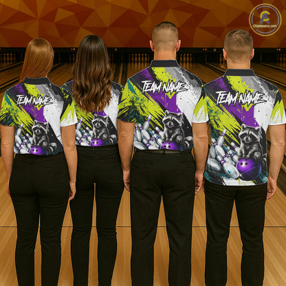 Custom Funny Raccoon Bowling Jersey For Men Custom Bowling Team Shirts Polo & 1/4 Zip, Bowling Gifts TDM6571