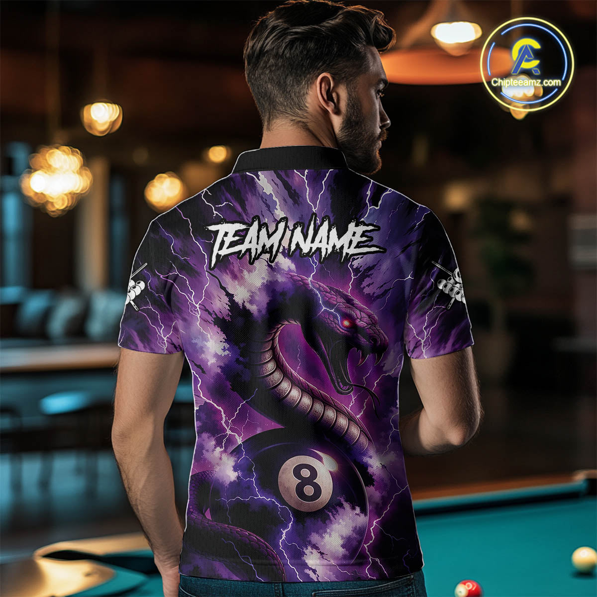 Purple Thunder Lightning Cobra Snake 8 Ball Billiard Shirt For Men Custom Pool Team League Jersey TDM4838