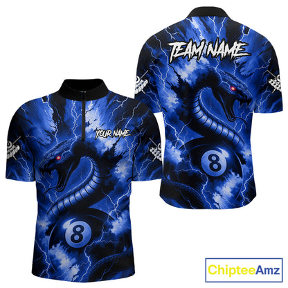 Blue 8 Ball Thunder Lightning Cobra Snake Billiard Shirt For Men Custom Billiard League Pool Jersey TDM4839
