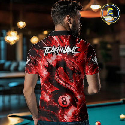 Red 8 Ball Thunder Lightning Cobra Snake Billiard Shirt For Men Custom Billiard League Pool Jersey TDM4840
