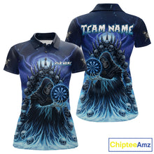 Load image into Gallery viewer, Personalized Blue Grim Reaper Darts Jersey For Women Custom Skull Dart Team Polo &amp; Quarter Zip Shirt TDM5058
