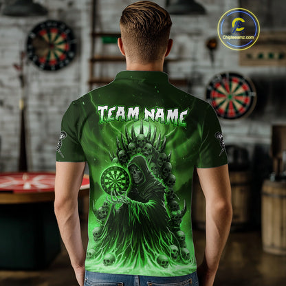 Personalized Green Grim Reaper Darts Jersey For Men Custom Skull Darts Team Polo & Quarter Zip  TDM5060