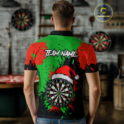 Funny Green And Red Splash Santa Christmas Darts Shirt For Men Custom Xmas Gifts Darts Jersey TDM4847