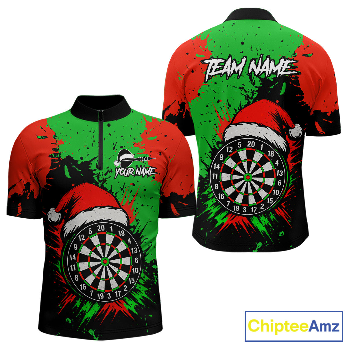 Funny Green And Red Splash Santa Christmas Darts Shirt For Men Custom Xmas Gifts Darts Jersey TDM4847
