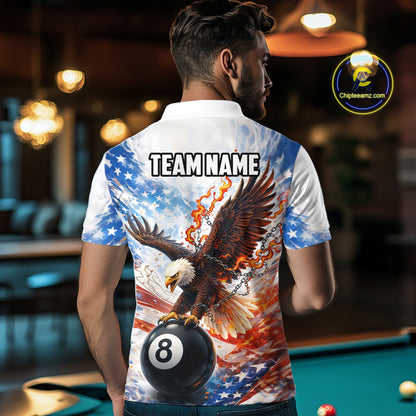 American Flag Eagle 8 Ball Billiard Shirt For Men Custom Patriotic Pool Team Jersey Polo & 1/4 Zip TDM6156