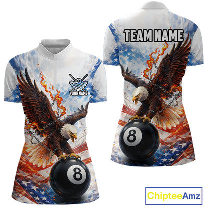 American Flag Eagle 8 Ball Billiard Shirt For Women Custom Patriotic Pool Team Jersey Polo & 1/4 Zip TDM6156