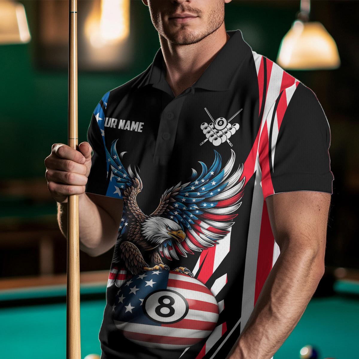 Personalized American Flag Eagle Patriotic Billiard Shirt For Men Custom 8 Ball Pool Team Jersey TDM4860