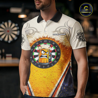 Funny Yellow Angry Beer Darts Shirt For Men Custom Darts Jersey Team Polo & Quarter Zip TDM5569