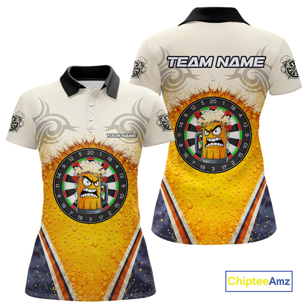 Funny Yellow Angry Beer Darts Shirt For Women Custom Darts Jersey Team Polo & Quarter Zip TDM5569